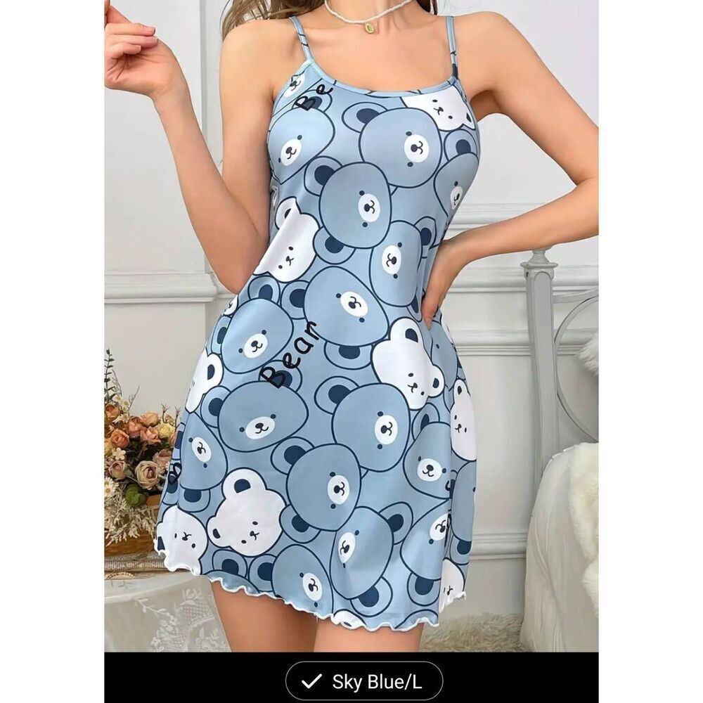 Bear print lettuce trim nightgown